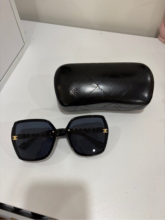 CHANEL Accessories - CHANEL Black Oversized Square Sunglasses with Gold CC Chain Detail